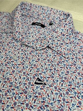 BREEZY GOLF Polo Shirt Men’s 2XL Baseball Hot Dogs Red White Blue American